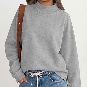 Sudadera Oversize de Cuello Alto para Mujer, Manga Larga, Ajuste Holgado, Casual, Otoño-Invierno, con Abertura Lateral Suave, Estilo Lindo y a la Moda - Product Image 4