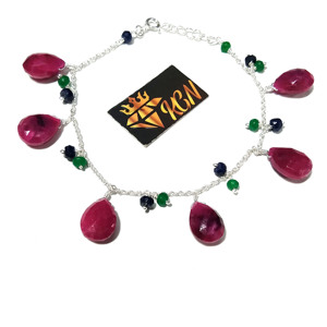 Bracelet statement fait main en argent sterling avec rubis rouge naturel - Product Image 1
