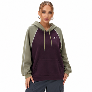 Bulk Women's Color <b>Block</b> Hoodies Cotton Blend Raglan Sleeve Contrast Stitching Kangaroo Pocket Relaxed Fit Private Label OEM ODM - Product Image 1