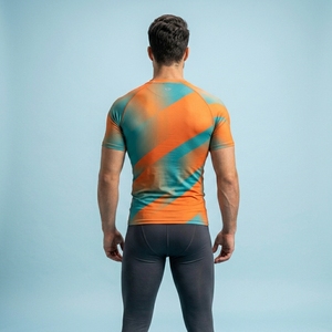 Men Geometric Pattern Compression Short Sleeve T-Shirt O-Neck Slim Fit Sporty Quick Dry Knitted Polyester Athletic Wear - Product Image 5