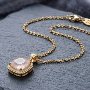 Collar con Colgante de Plata de Ley 925 Chapado en Oro de 18K con Circonita Rosa en Forma de Cojín de 10 mm, Joyería Minimalista para Mujer - Product Image 4