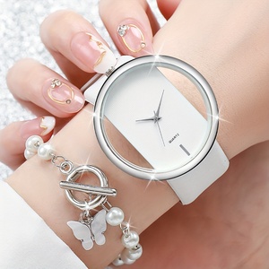 192025 Pièces/ensemble Montre à quartz décontractée pour femme, montre-bracelet analogique en cuir PU et bracelet en fausses perles papillon - Product Image 2