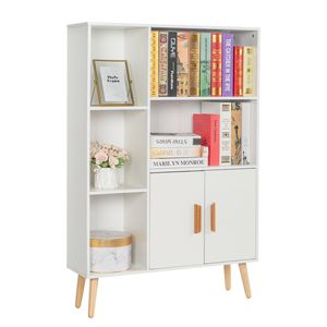 Mobiletto Contenitore in Legno Autoportante per Soggiorno, Libreria a Doppia Anta con 2 Ripiani, 3 Cubi e 4 Gambe, Mobile Laterale Decorativo - Product Image 6