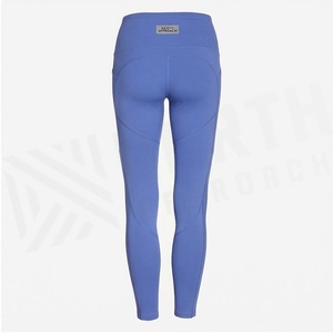 Leggings de yoga côtelés taille haute longueur intégrale bleu uni sans couture extensibles dans les quatre sens en Spandex et Nylon pour femme - Product Image 2