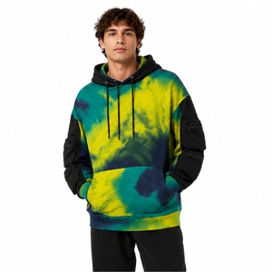 Sweat à capuche unisexe surdimensionné en molleton épais, tie-dye, avec poches utilitaires, coloris Jaune néon, Vert sarcelle, Bleu marine, Noir, personnalisable, style streetwear, vente en gros - Product Image 4