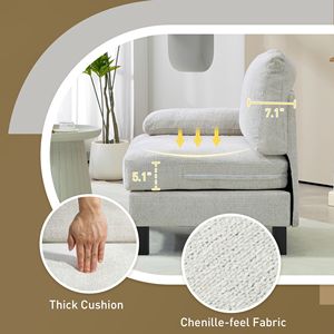 Comoda Poltrona Moderna Bianco Crema per Soggiorno, Set Singolo con Cuscino Spesso, Modulo Lato Sinistro per Divano Componibile - Product Image 5