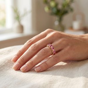 Bague en saphir rose taille ovale, or massif 18 carats, bande fantaisie colorée, pour femme, cadeau de fiançailles pour petite amie - Product Image 2