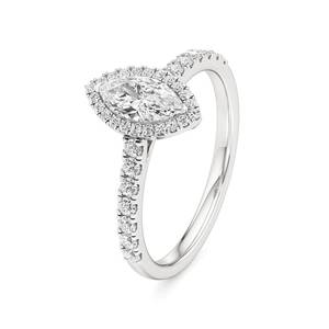 Anillo de compromiso, boda o aniversario vintage con diamantes pavé de doble halo y corte marquesa en oro rosa y blanco, ideal como regalo. - Product Image 4
