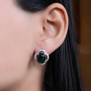 Boucles d'oreilles élégantes en émeraude et diamant, fabriquées à la main en Inde, en argent sterling 925, design en grappe, pour femmes et filles. - Product Image 1