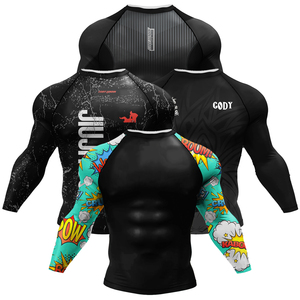 Cody Luna <b>Men</b> Full Sleeve Rash Guard <b>Black</b> Heat-Transfer Print Quick Dry Anti-Bacterial Eco-Friendly Anti-UV Breathable Sport - Product Image 3