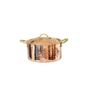 Copper Oval Casserole Hot Pot <b>Food</b> Warmer Hammered Metal Roasting <b>Server</b> Dish with Lid Brass Handles Tableware - Product Image 3