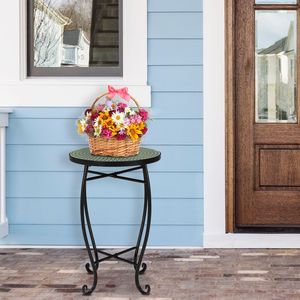 Table de bistrot ronde en mosaïque de fleurs vertes - Product Image 2