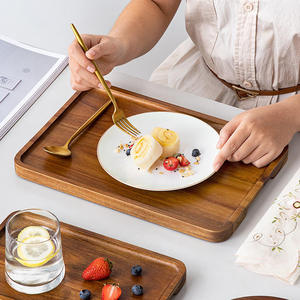 Modern Carbonize <b>Black</b> Rectangular Bamboo Wooden Decorative Serving <b>Tray</b> with Metal Handle for Party - Product Image 5