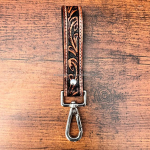 Nuevo llavero de pulsera pequeño Floral de cuero mecanizado a mano, llavero de cuero genuino de estilo occidental, Clip de llave de piel de vaca personalizado para mujer - Product Image 3