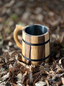 Chope à bière artisanale en bois, tasse à café rustique en bois naturel, écologique, fabriquée à la main - Product Image 4