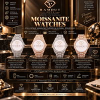 Montre pour homme de luxe simple à deux tons rose et argent, avec cadran en verre entièrement pavé de moissanite, mouvement à quartz, 46 mm, bracelet de 20 mm
