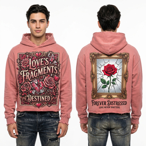 Sweat-shirt surdimensionné personnalisé pour homme, couleur taupe, effet délavé vintage, avec imprimé graphique Cœur en flammes Saint-Valentin et motif défilement de lettres d'amour, style streetwear - Product Image 5