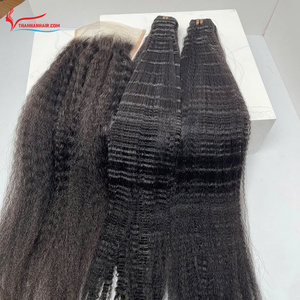 Extensiones de cabello vietnamitas listas para enviar 100%, precio de fábrica, trama de rizo KinKy de vapor negro de alta calidad sin desprendimiento No - Product Image 1
