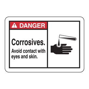 Panneau de signalisation de sécurité Brady DANGER pour produits corrosifs - Panneau de signalisation solaire en PVC imprimé UV pour laboratoires et zones industrielles - Product Image 1