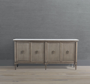 Buffet moderne minimaliste en bois de mahogany massif avec dessus en marbre, prise électrique intégrée, meuble de rangement pour chambre à coucher - Product Image 1