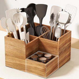 Support d'ustensiles de cuisine d'angle en bois d'acacia vietnamien pour comptoir de cuisine, prix d'usine - Product Image 2