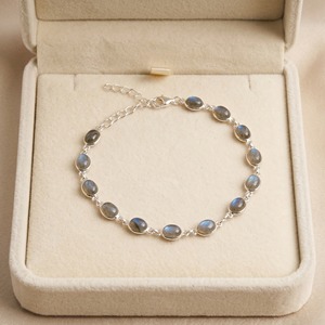 Natural <b>Labradorite</b> 925 Sterling Silver Adjustable Chain Link <b>Bracelet</b> Minimalist Dainty Oval Gemstone Jewelry 7gm Gift For Her - Product Image 5