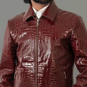 Chaqueta de Motero para Hombre, Corte Ajustado, Negra, de Cuero de Cabra Repujado, Cuello Alto, Transpirable, Resistente al Viento, Estilo Urbano Personalizado - Product Image 5