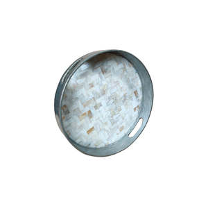 Plateau de service rond en nacre incrustée, cadre métallique fait main, assiette décorative bohème pour la maison et les fêtes - Product Image 6