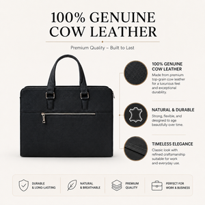 Porte-documents d'affaires en cuir de vachette de luxe de haute qualité avec logo personnalisé, élégant, imperméable, grande capacité, pour ordinateur portable - Product Image 4