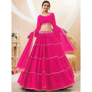 Leheriya rosa encantador impreso Georgette tradicional Lehenga Choli - Product Image 1