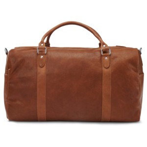 Leather Weekender <b>Duffel</b> <b>Bag</b> with Zipper Closure and Adjustable Strap for Travel - Product Image 3