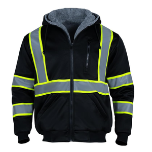 Veste de sécurité haute visibilité jaune et noire avec logo personnalisé, manches longues, réfléchissante, pour travaux de construction et événements hivernaux - Product Image 1