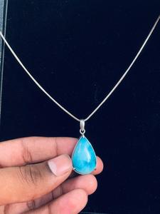 Design German <b>Silver</b> Larimar Gemstone Pear Cut Necklace Wholesale Super Quality Handmade Fine Jewelry For Women - Product Image 3