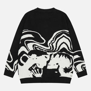 Pull tricoté rétro pour homme avec logo personnalisé OEM, style streetwear hip-hop, en laine acrylique noire avec motif tête de mort blanche pour l'automne - Product Image 3