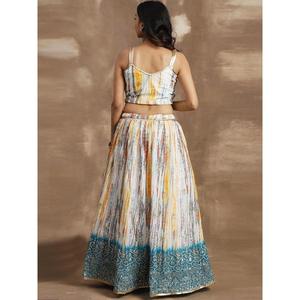 Placer blanco y azul lentejuelas Chinon ropa festiva Lehenga Choli vestidos elegantes para mujeres - Product Image 4