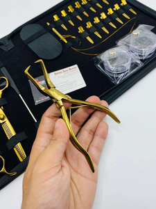 Wholesale Custom Logo Gold Stainless Steel Hair Extension <b>Tools</b> Kit Nano Ring Pliers <b>Threads</b> & Barber Hair Cutting Scissors Set - Product Image 4
