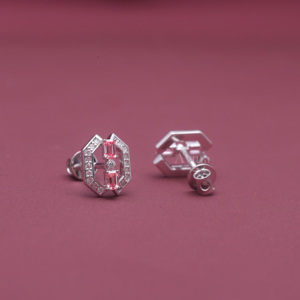 Pendientes de Diamante Cultivado en Laboratorio con Certificación IGI, Corte Esmeralda Rosa, Diseño Geométrico Hexagonal, en Oro Blanco/Rosa y Amarillo de 9K - Product Image 3