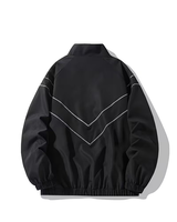Men's Black Coated Canvas Bomber Jacket Stand Collar Batwing Sleeve Single Button Casual Striped Loose Fit Winter OEM Service
