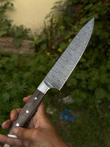 Couteau de cuisine en acier Damas, lame droite, manche en bois, couteau artisanal DIY, pièce unique OEM - Product Image 1