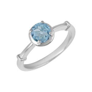 Wholesale Natural Blue Topaz Faceted Round Gemstone Pure <b>925</b> Sterling <b>Silver</b> Prong Setting Solitaire <b>Ring</b> For Women Fine Jewelry - Product Image 1