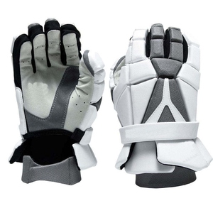 Gants de hockey sur glace en cuir suédé noir pour adulte, rembourrage de protection, fermeture auto-agrippante, ourlet évasé, franges brodées - Product Image 1