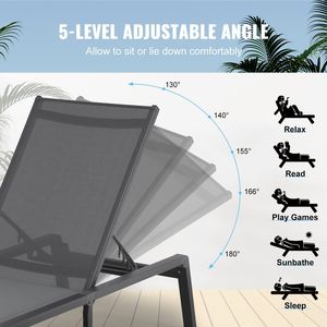 Sedia a Sdraio in Alluminio per Patio, Reclinabile in 5 Posizioni, Pieghevole per Bordo Piscina, Sedia Reclinabile da Esterno - Product Image 4