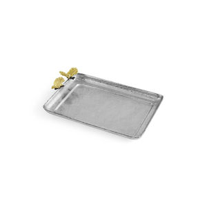 <b>Set</b> Of 3 Rectangle Aluminum Serving Tray With Gold Handles <b>White</b> Finished For Home & Wedding Tabletop <b>Dinner</b> Serving Trays - Product Image 2