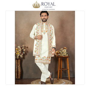 Kurta de Seda Clásica Real con Bordado de Lentejuelas para Hombre y Pijama de Algodón, Ideal para Bodas y Fiestas, Venta al Por Mayor - Product Image 2