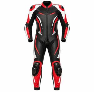 Unisex Black <b>Red</b> White Leather Motorcycle Racing <b>Suit</b> Full Sleeve Windproof Anti-UV Breathable Color Blocked All Seasons Wear - Product Image 3
