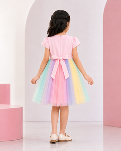 Vestido de Unicornio para Niñas, Manga Corta, Falda de Tul Pastel con Apliques Florales, Estilo Dulce - Product Image 2