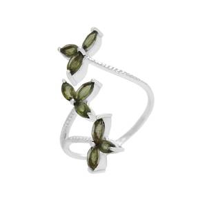 Raw Moldavite <b>Adjustable</b> <b>Silver</b> Leaf <b>Ring</b> Handmade Natural Green Crystal Vine Engagement <b>Ring</b> Bohemian Gemstone Jewelry - Product Image 4