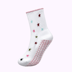 Wholesale High Quality Ruffled Edge Crew Pilates <b>Socks</b> Multicolor Stars Embroidery Professional Non Slip <b>Silicone</b> Grip - Product Image 1