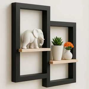 Modern Black Rectangle <b>Frame</b> Adjustable <b>Floating</b> Wall Shelf Solid Wood Display Ledge Board Wall Mounted Plant Storage Rack - Product Image 5