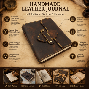 Handmade Dark Brown Leather <b>Journal</b> Vintage <b>Writing</b> Notebook 7x5 Inch Rustic Travel Diary Gift Refillable Sketchbook - Product Image 6